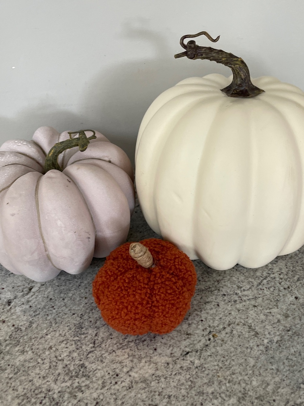 Decorative Fall Pumpkin Trio - White, Pale grey & Rust Orange